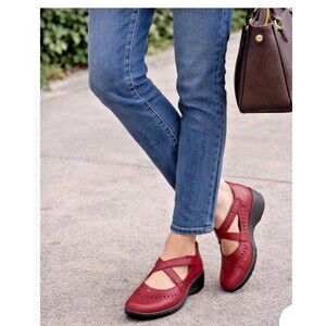 Hotter Comfort Concept Lulu Shoes Red Leather Strap Mary Jane Womens US 8.5-6 UK